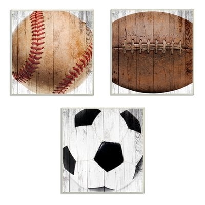 'Baseball Football Soccer' 3 Piece Graphic Art Print Set - Image 0