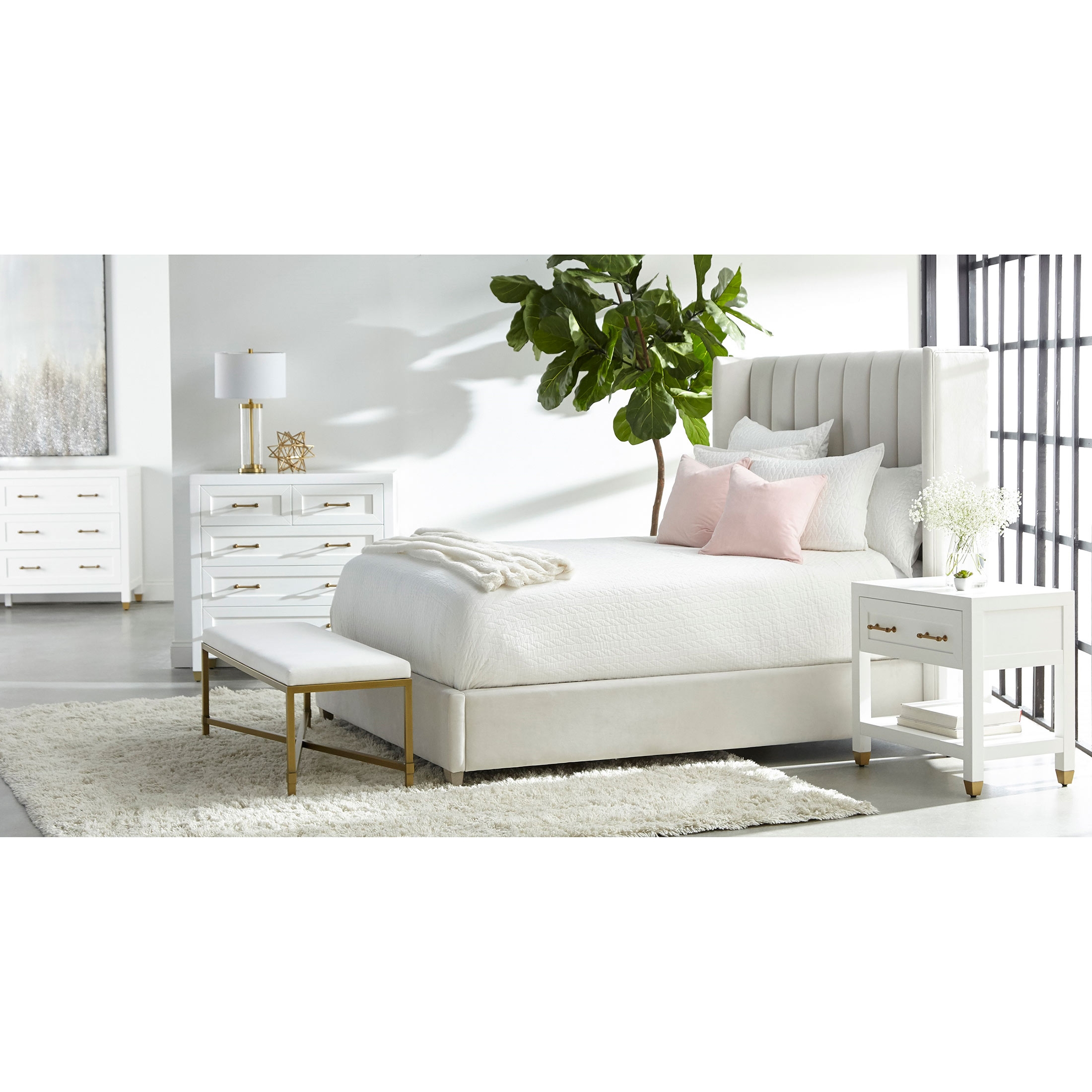 Stacy Modern Classic 5-Drawer Brass Accent White Dresser - Image 2
