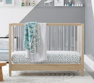 Brushstroke Dot Flannel Crib Fitted Sheet, Blue Teal - Image 1