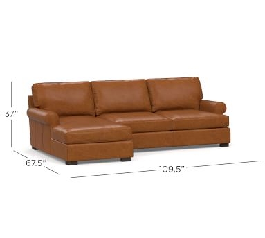 Townsend Roll Arm Leather Left Chaise Sofa Sectional, Polyester Wrapped Cushions, Leather Burnished Bourbon - Image 3