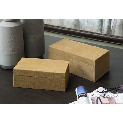 Winkelman Wood and Suede Leather 2 Piece Decorative Box Set - Image 0