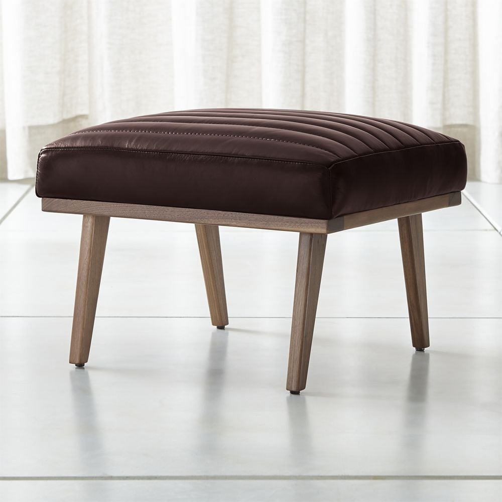 Cavett Channel Leather Walnut Wood Frame Ottoman