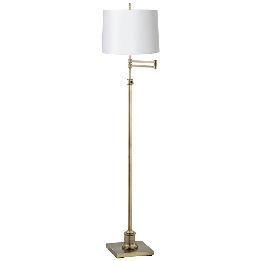 360 Lighting Westbury Linen and Brass Adjustable Swing Arm Floor Lamp - Image 0