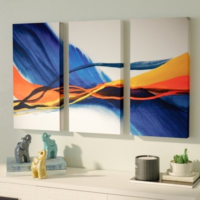 'Blue Wave' 3 Piece Painting Print on Wrapped Canvas Set - Image 0