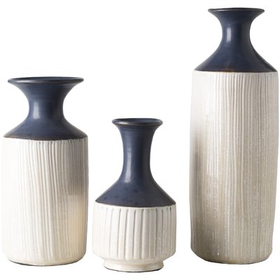 Navy Blue/White Ceramic 3 Piece Table Vase Set - Image 0