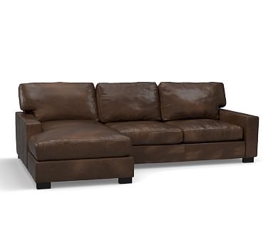 Turner Square Arm Leather Right Arm Loveseat with Chaise Sectional, Down Blend Wrapped Cushions, Vintage Cocoa - Image 0