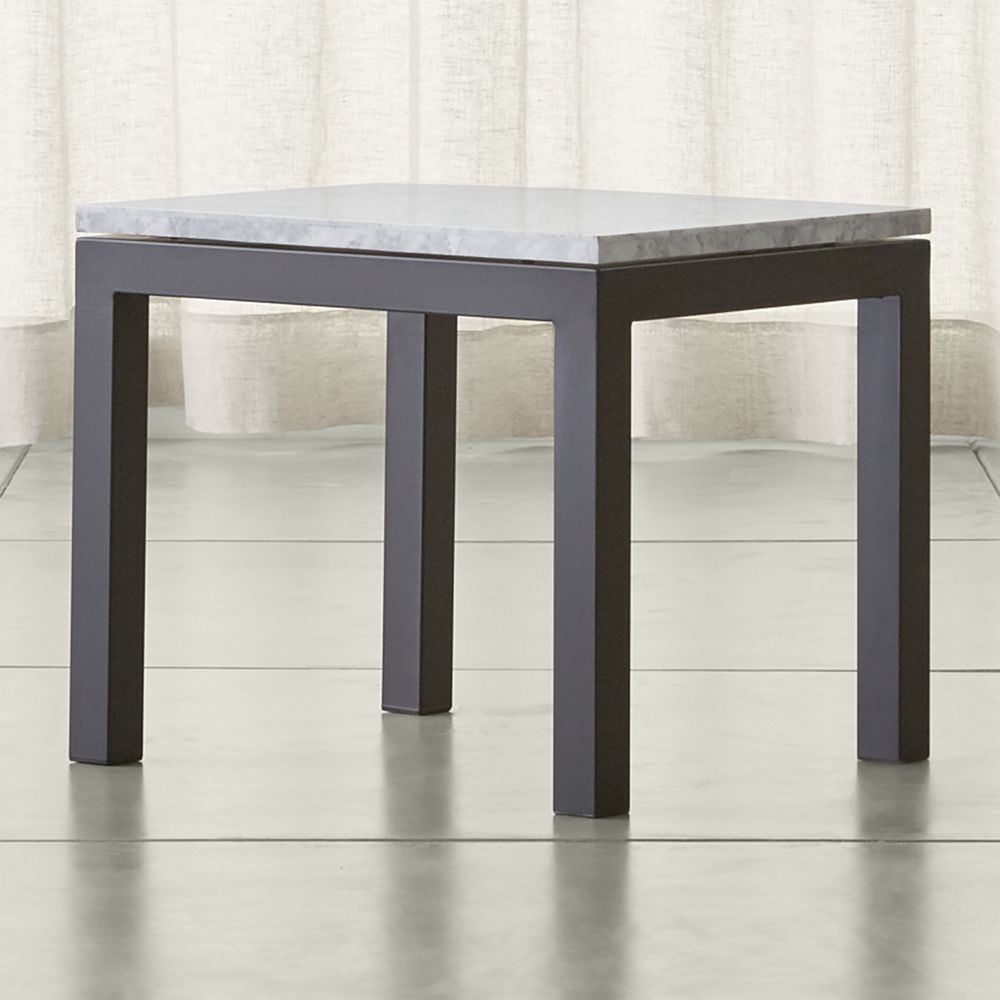 Parsons White Marble Top/ Dark Steel Base 20x24 End Table - Image 0