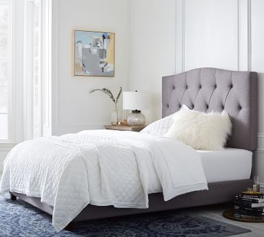 Elliot Curved Upholstered Bed, King, Brushed Crossweave Light Gray - Image 1