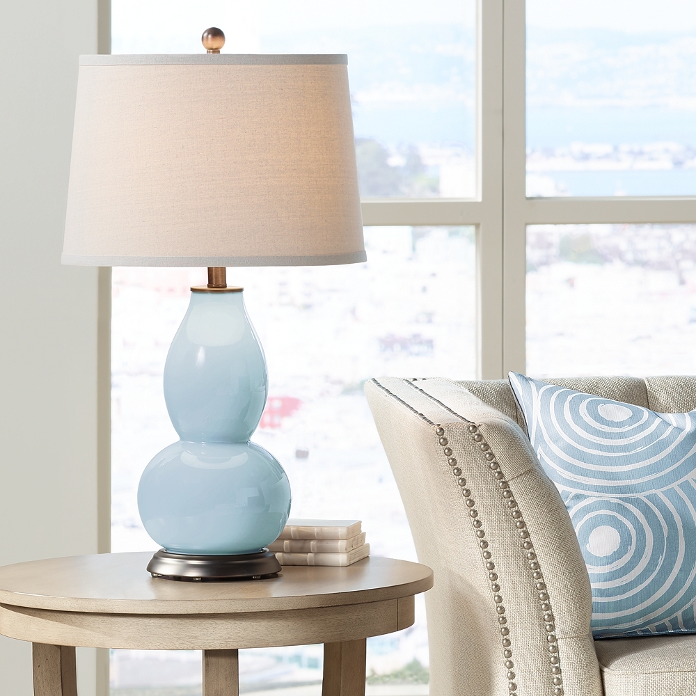 Color Plus Double Gourd 28 3/4" White Shade Vast Sky Blue Table Lamp - Image 0