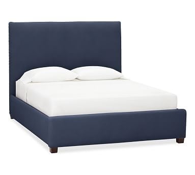 Raleigh Upholstered Square California King Bed with Bronze Nailheads, Twill Cadet Navy - Image 0
