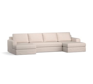 Big Sur Square Arm Slipcovered U-Chaise Loveseat Sectional, Down Blend Wrapped Cushions, Performance Everydaylinen(TM) Ivory - Image 1