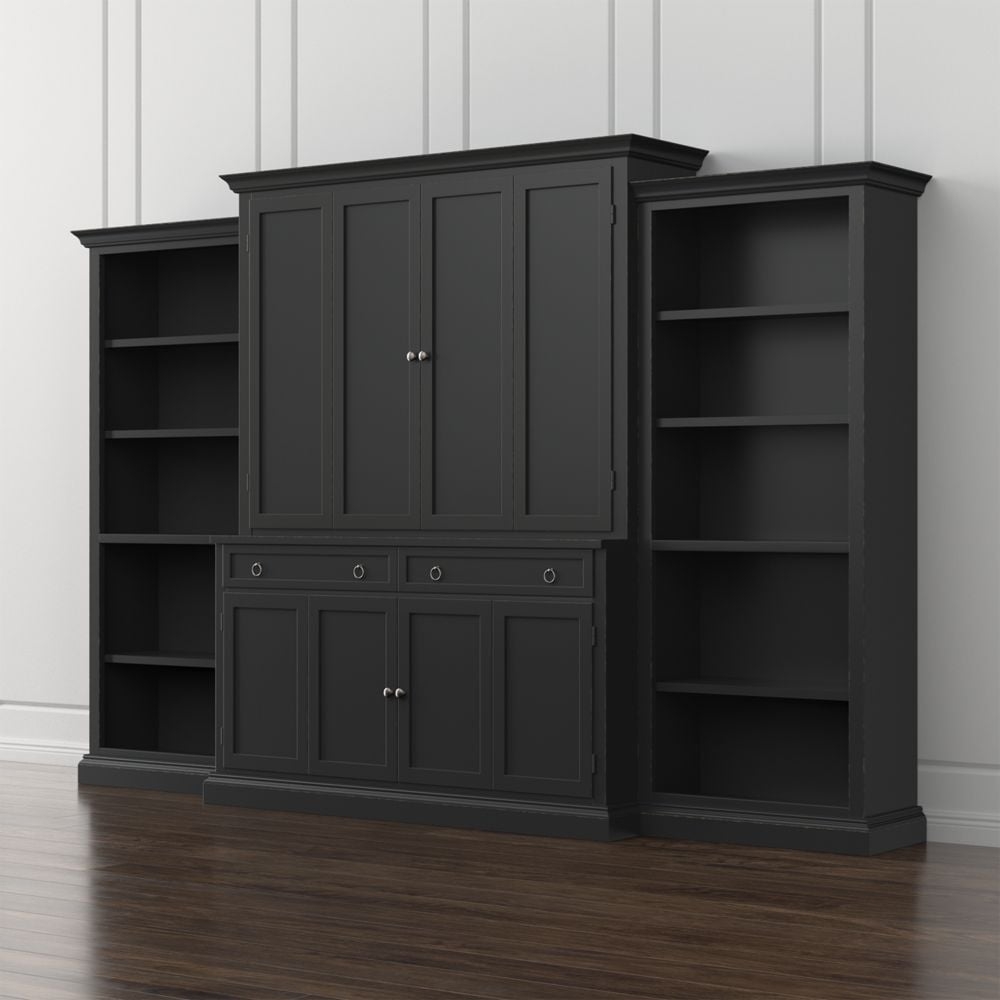 Cameo 4-Piece Bruno Black Open Bookcase Entertainment Center - Image 0