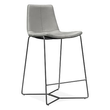 Slope Counter Stool, Leather, Cement, Charcoal - Image 0