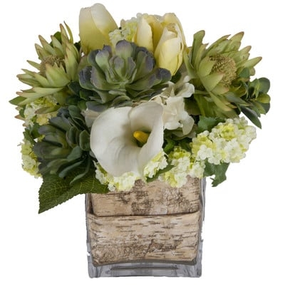 Faux White Flowers and Succulents in Decorative Vase - Image 0