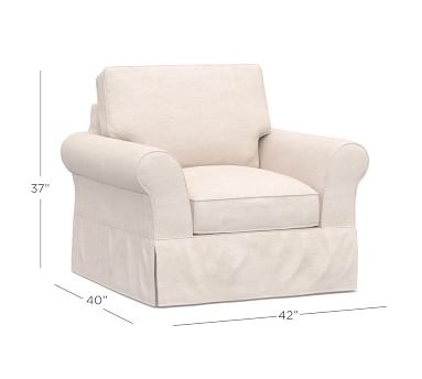 PB Comfort Roll Arm Slipcovered Swivel Armchair, Box Edge Memory Foam Cushions, Textured Twill Light Gray - Image 1