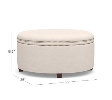 Tamsen Upholstered Round Storage Ottoman, Premium Performance Awning Stripe Light Gray/Ivory - Image 5