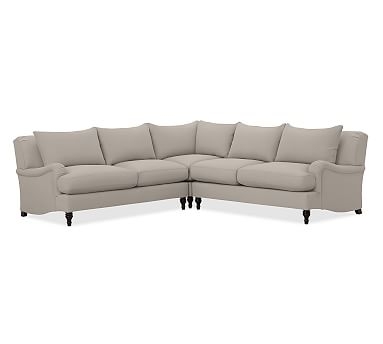 Carlisle Upholstered 3-Piece L-Shaped Corner Sectional, Down Blend Wrapped Cushions, Performance Twill Silver Taupe - Image 0
