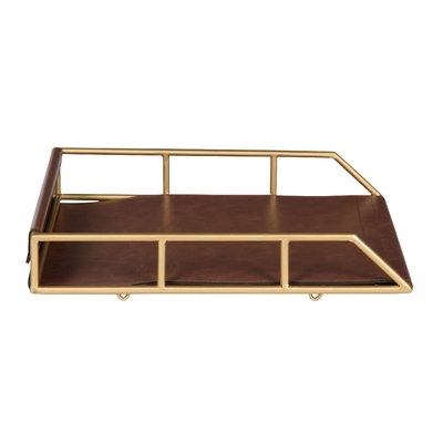 Holtman Stacked Metal and Faux Leather Letter Trays - Image 0