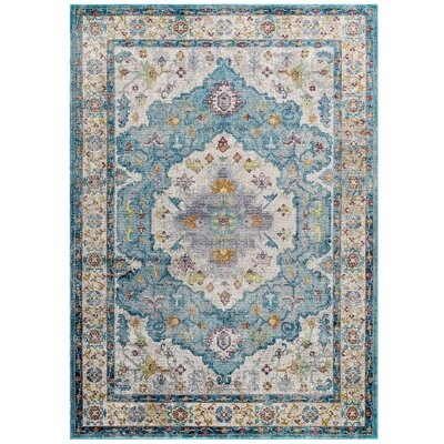 Kyte Distressed Vintage Floral Persian Medallion 4x6 Area Rug in Light Blue, Ivory, Yellow, Orange - Image 0