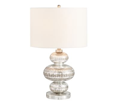 Gia Mercury 19.25" Stacked Table Lamp With Medium Gallery Straight Sided Linen Drum Shade, White - Image 2