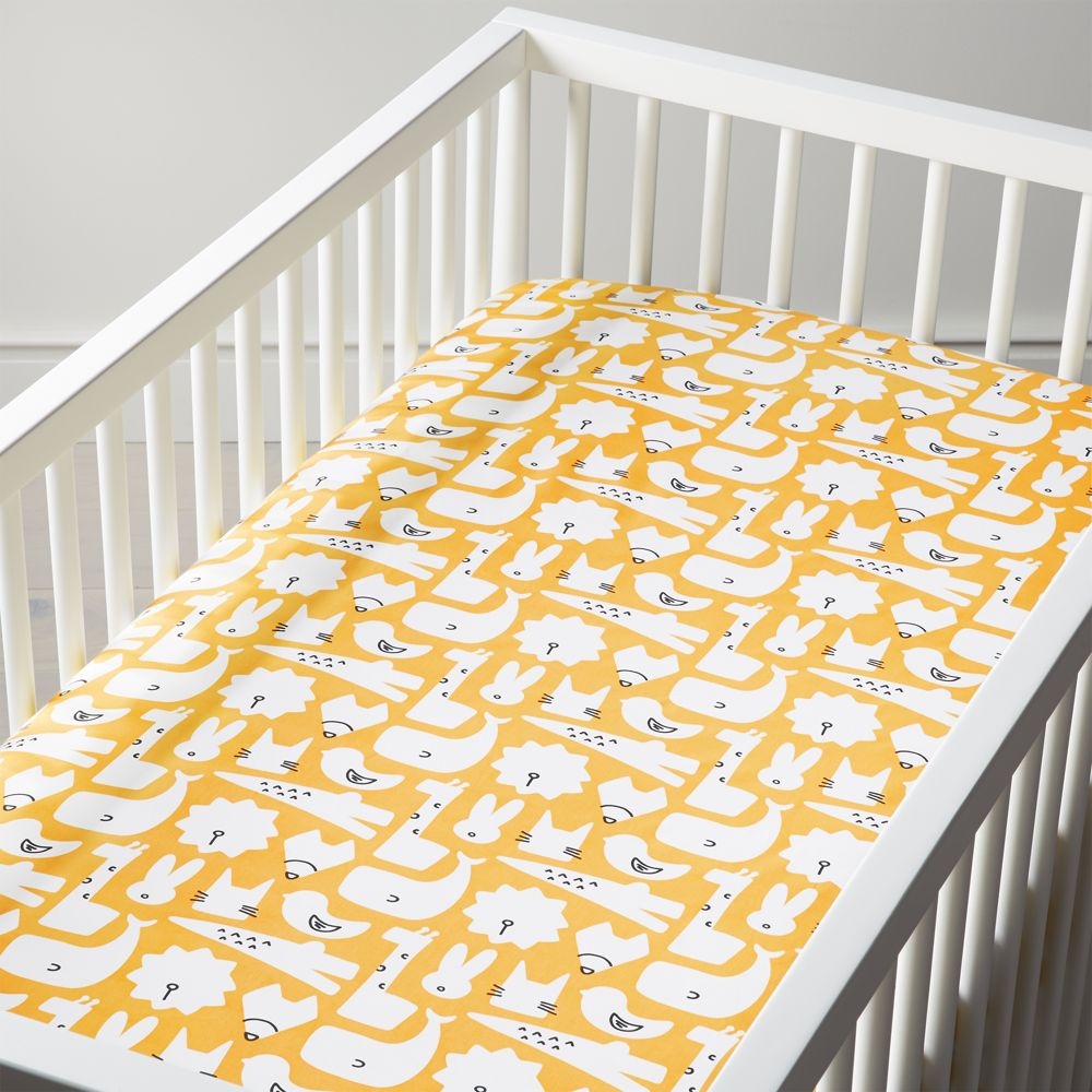 Organic Yellow Animal Crib Fitted Sheet - Image 0