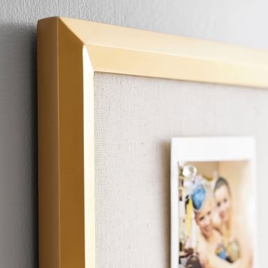 Pinboard With Dry Erase Calendar Cubby, Gold/Linen - Image 1