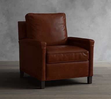 Tyler Square Arm Leather Recliner with Nailheads, Down Blend Wrapped Cushions, Statesville Toffee - Image 1