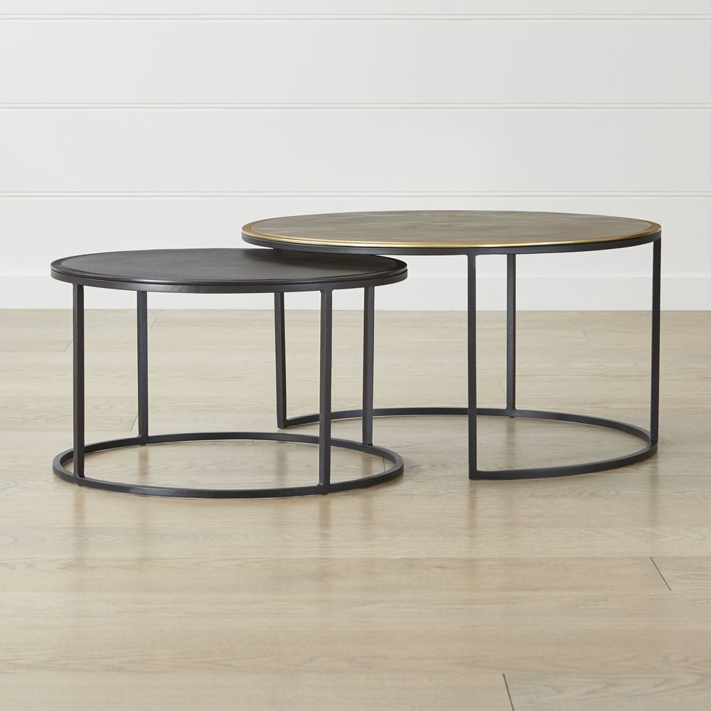 Knurl Iron and Aluminum 34" Round Nesting Coffee Tables Set of Two - Image 0