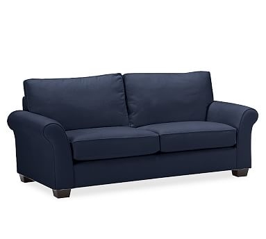 PB Comfort Roll Arm Upholstered Sofa 82", Box Edge, Memory Foam Cushions, Twill Cadet Navy - Image 0