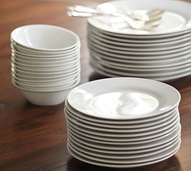 Caterer's Box Rim Porcelain Dinner Plates, Set of 12 - White - Image 1