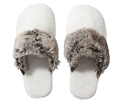 Faux Fur Slippers, Medium, Gray Ombre - Image 2