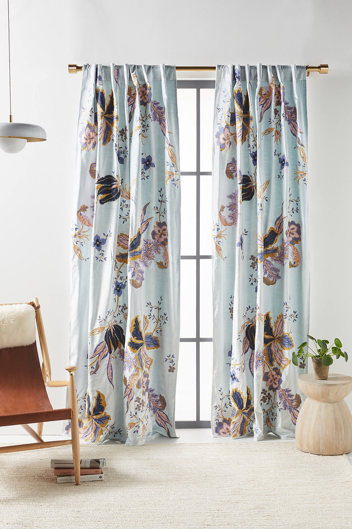 Embroidered Velvet Elan Curtain By Anthropologie in Blue Size 108" - Image 0