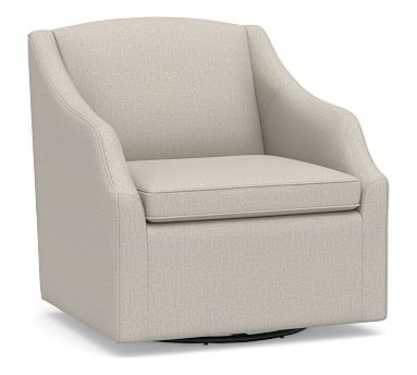 SoMa Emma Upholstered Swivel Armchair, Polyester Wrapped Cushions, Performance Heathered Tweed Pebble - Image 0