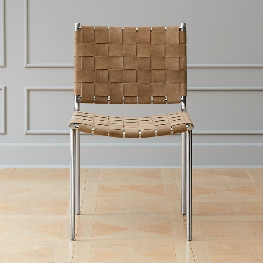Woven Brown Suede Dining Chair - Image 0
