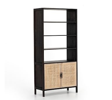 Dolores Cane Bookcase with Doors, Black, 35"L x 74"H - Image 6