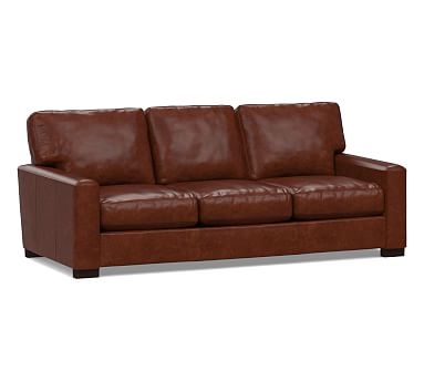 Turner Square Arm Leather Sofa 85.5", Down Blend Wrapped Cushions, Statesville Molasses - Image 0