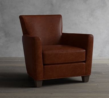 Irving Square Arm Leather Armchair, Polyester Wrapped Cushions, Statesville Toffee - Image 1