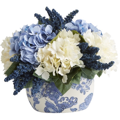 Faux Hydrangea & Heather Centerpiece in Chinoiserie - Image 0