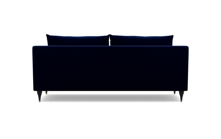 Sloan Sofa with Oxford Blue Fabric, Matte Black with Brass Cap legs, and Bench Cushion - Image 3