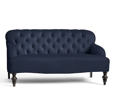 Clara Upholstered Love Seat 60", Polyester Wrapped Cushions, Twill Cadet Navy - Image 0