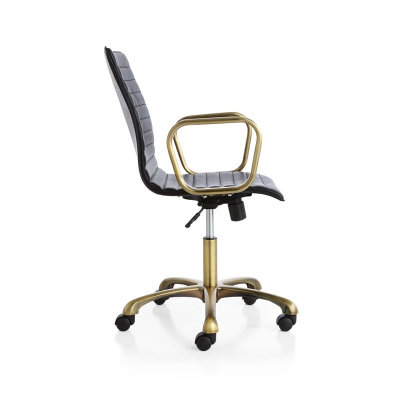 Ripple Black Leather Office Chair with Brass Frame - Image 3