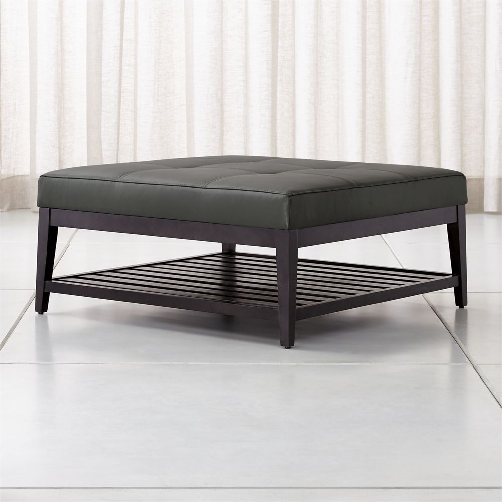 Nash Leather Tufted Square Ottoman with Slats - Image 1