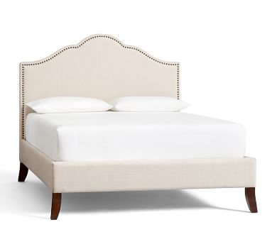 Fallon Upholstered King Bed with Bronze Nailheads, Organic Cotton Basketweave Warm White - Image 3