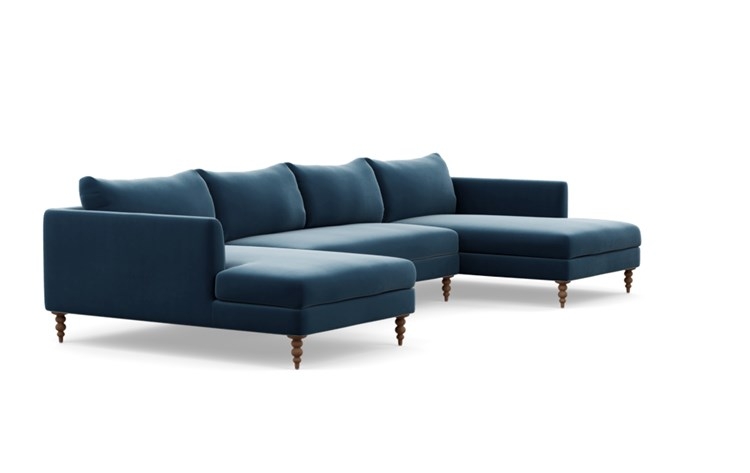 Owens U-Sectional with Sapphire Fabric and Oiled Walnut legs - Image 1