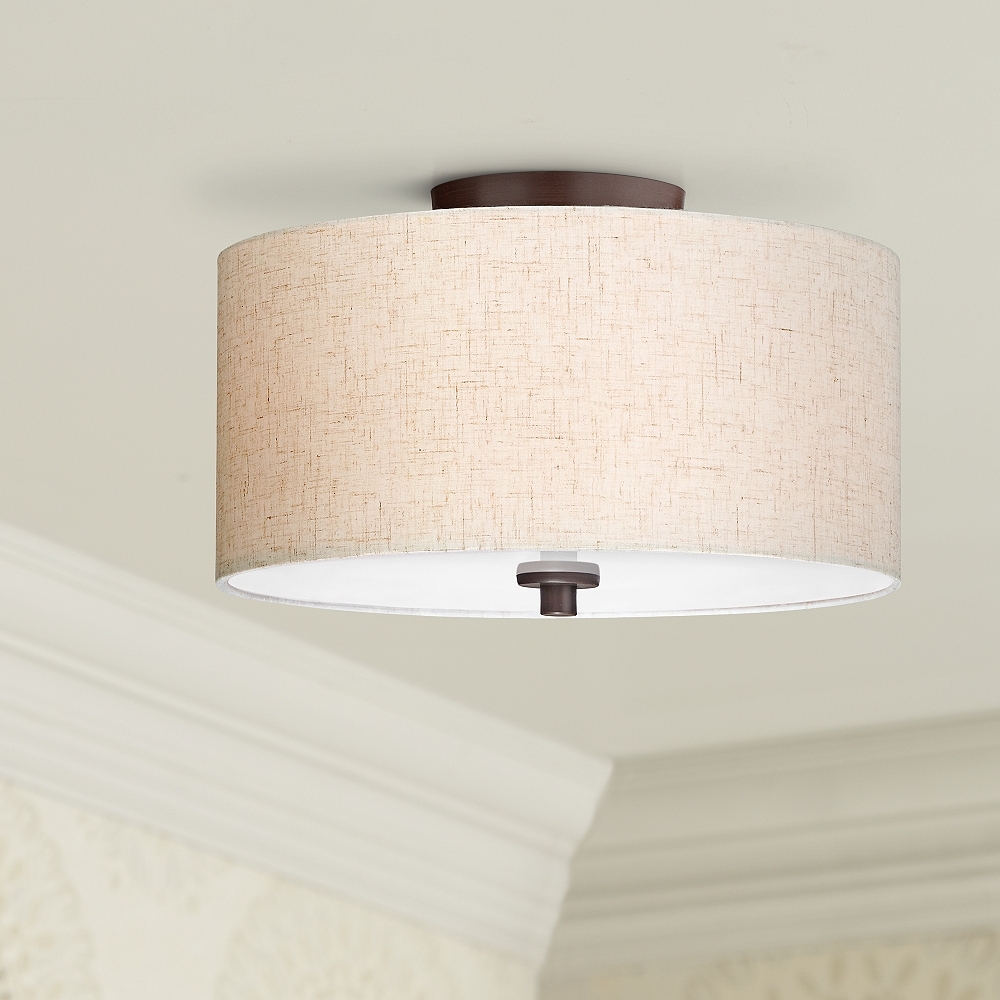 Sylvan 14" Wide Off-White Fabric Drum Ceiling Light - Style # 38M33 - Image 0