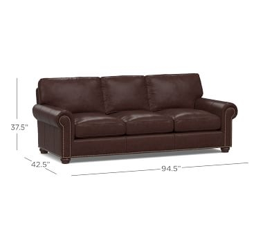 Webster Roll Arm Leather Grand Sofa 94.5" with Bronze Nailheads, Down Blend Wrapped Cushions, Leather Statesville Molasses - Image 3