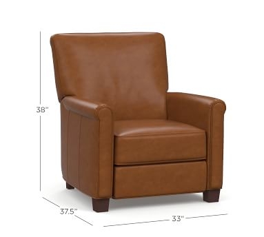 Irving Roll Arm Leather Power Recliner without Nailheads, Polyester Wrapped Cushions, Legacy Taupe - Image 2
