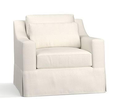 York Slope Arm Slipcovered Deep Seat Armchair, Down Blend Wrapped Cushions, Performance Heathered Tweed Ivory - Image 0