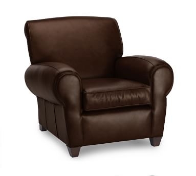 Manhattan Leather Armchair without Nailheads, Polyester Wrapped Cushions, Burnished Bourbon - Image 3