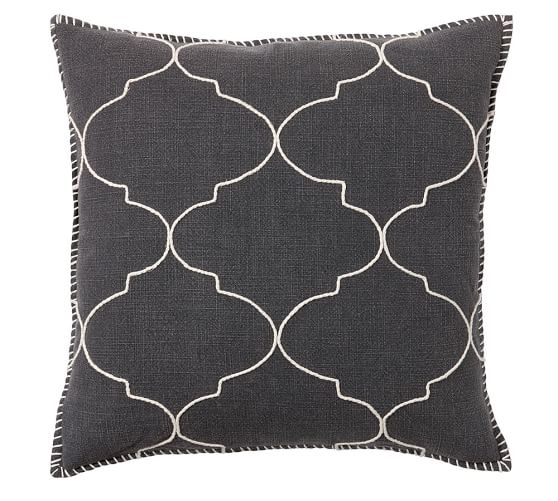 Tile Embroidered Pillow Cover - 22" square - Ebony - Insert sold separately - Image 0